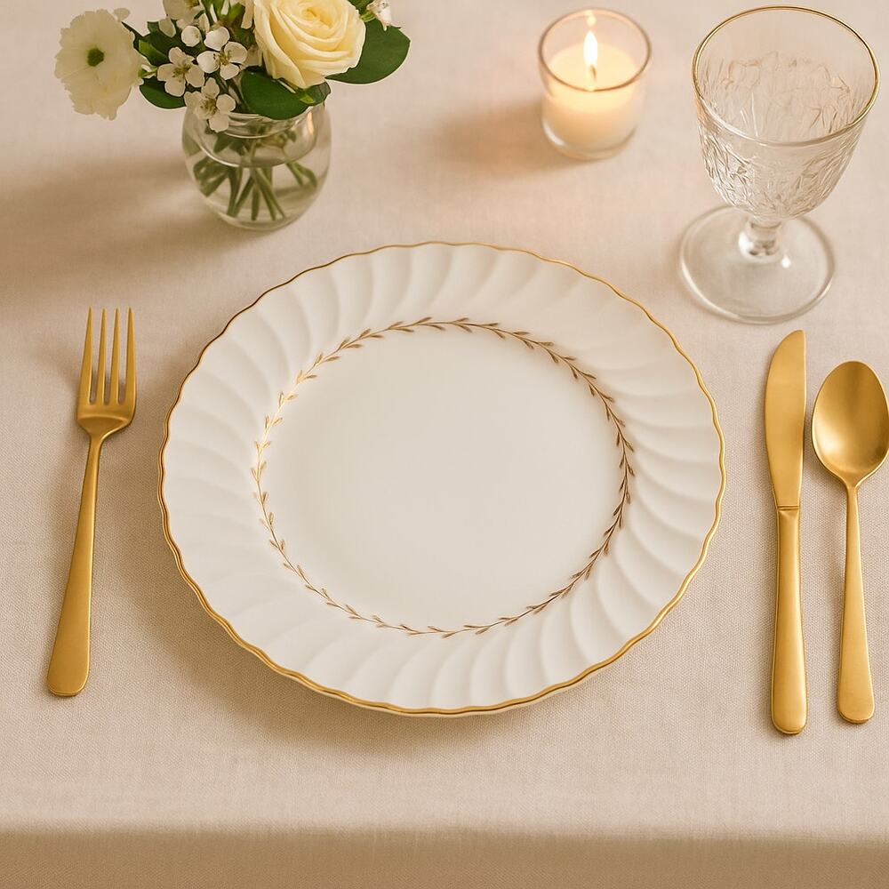Royal Doulton Adrian Salad Plate – Vintage 60s Bone China, Gold Laurel, Embossed
